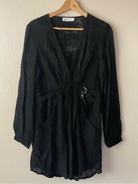 A.L.C black Jacquard Floral deep V neck semi sheer mini dress